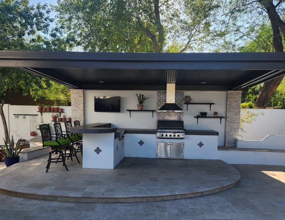 Aluminium Pergola with an outdoor kitchen Area