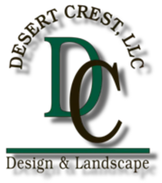 Desert Crest, LLC logo with green and brown interlocking DC and “Design & Landscape” text