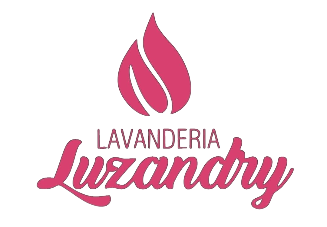 Logotipo de Pink Lavanderia Luzandry con icono de llama estilizada y texto en cursiva.