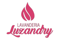 Logotipo de Pink Lavanderia Luzandry con icono de llama estilizada y texto en cursiva.