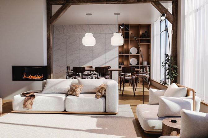 Living Room with sofa and fire place