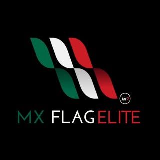 MX Flag Elite logo with green, white, and red wavy stripes on a black background