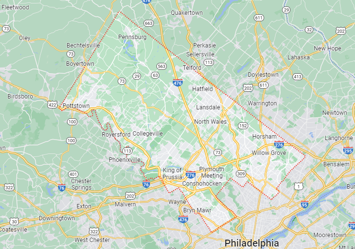 A map of philadelphia is shown on a google map.