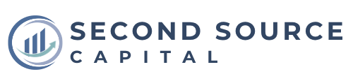 The second source capital logo is a blue and white logo with a graph on it.