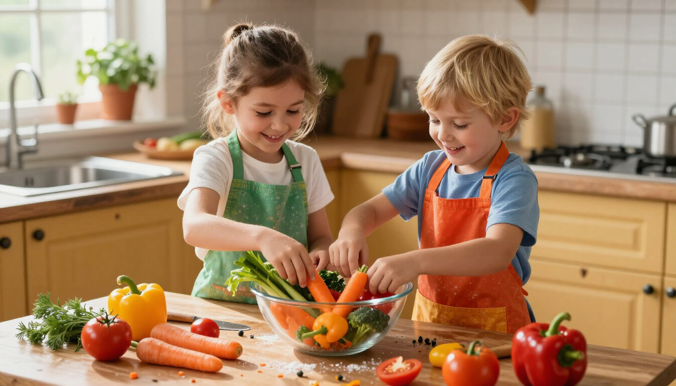 Kids cooking in the kitchen