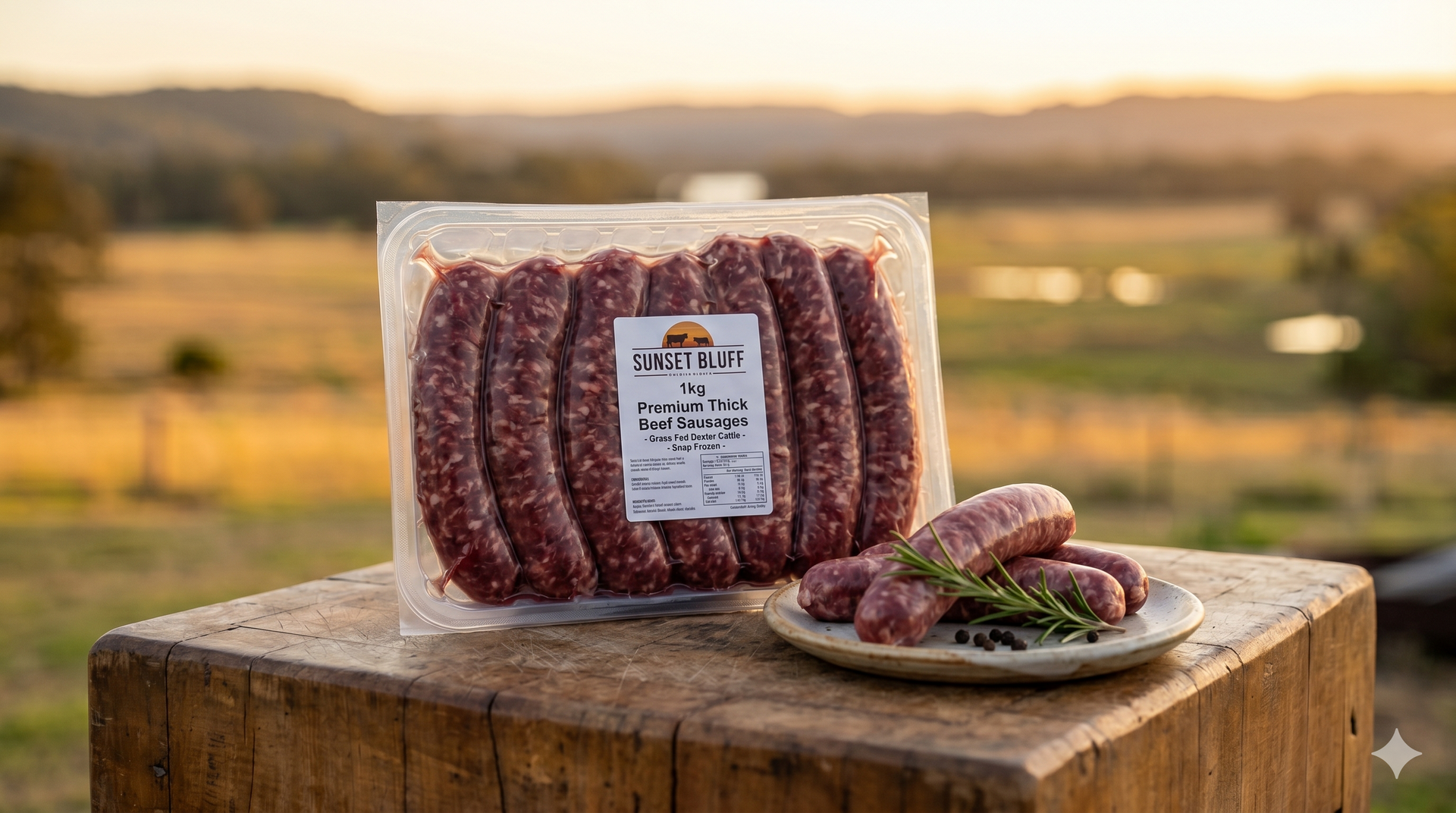 Package of Sunset Bluff 7 Star Premium Grass Fed Free Range Lean Beef Sausages