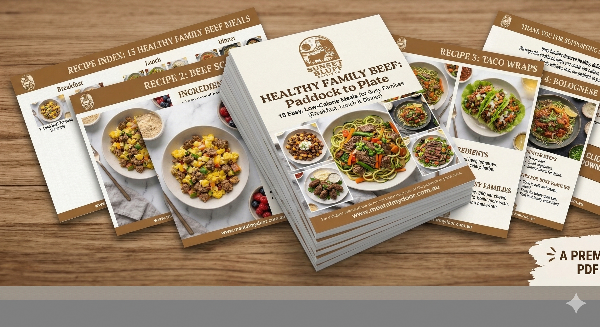 A stack of printed recipe cards titled 