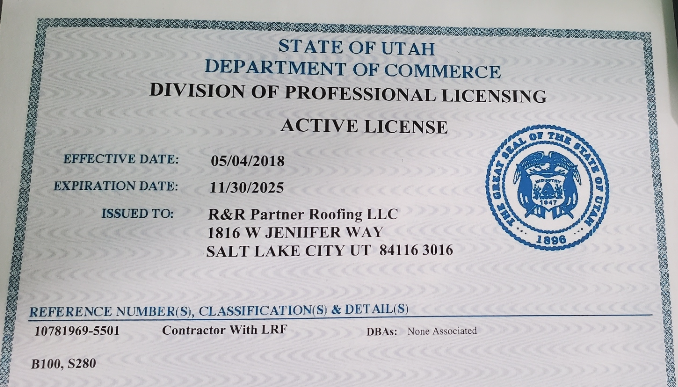 Utah Department of Commerce professional licensing notice with blue text and state seal
