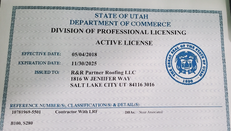 Utah Department of Commerce professional licensing notice with blue text and state seal
