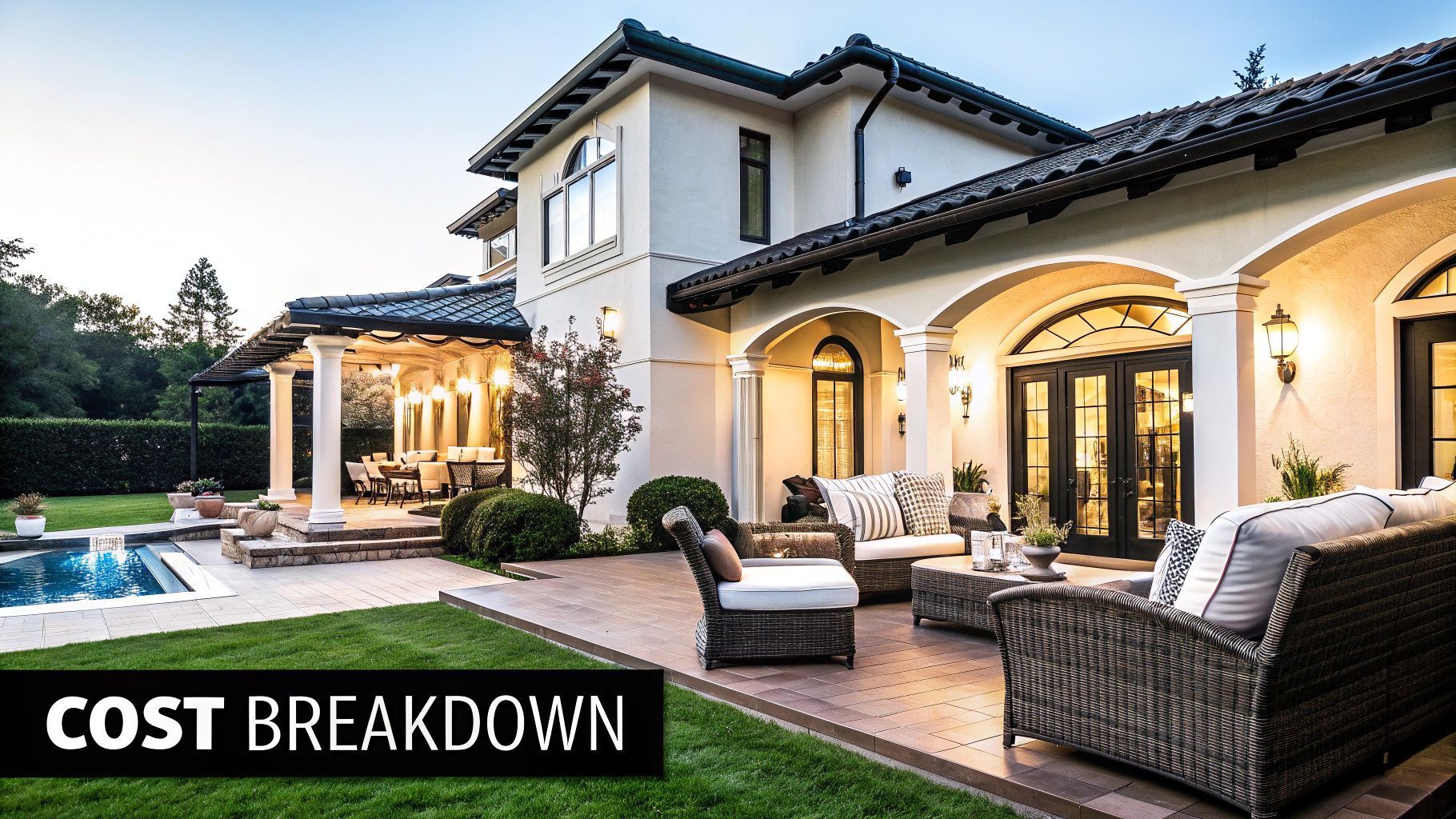 Luxurious home with a patio, pool, and