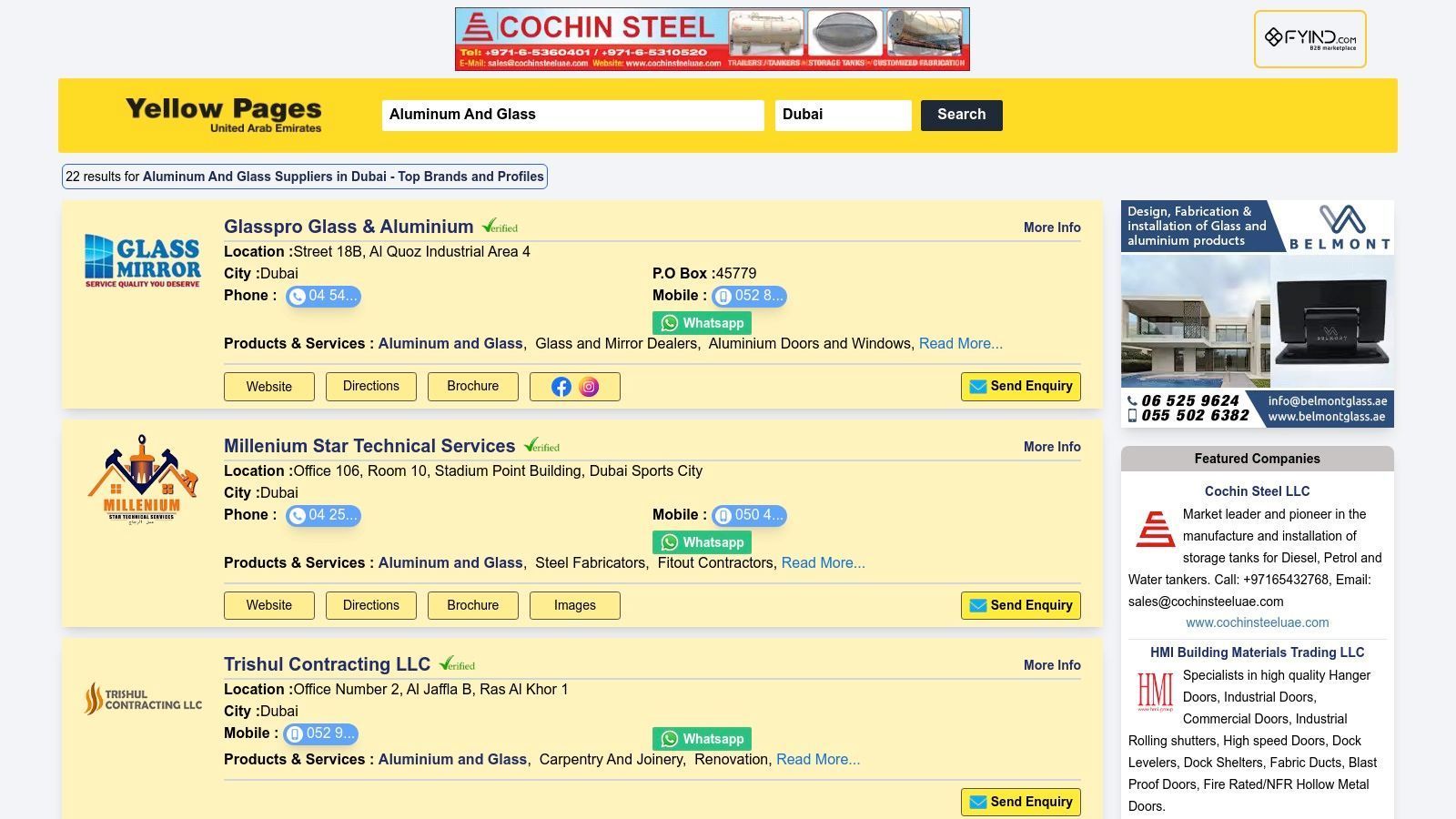 Screenshot of a Yellow Pages search results page for