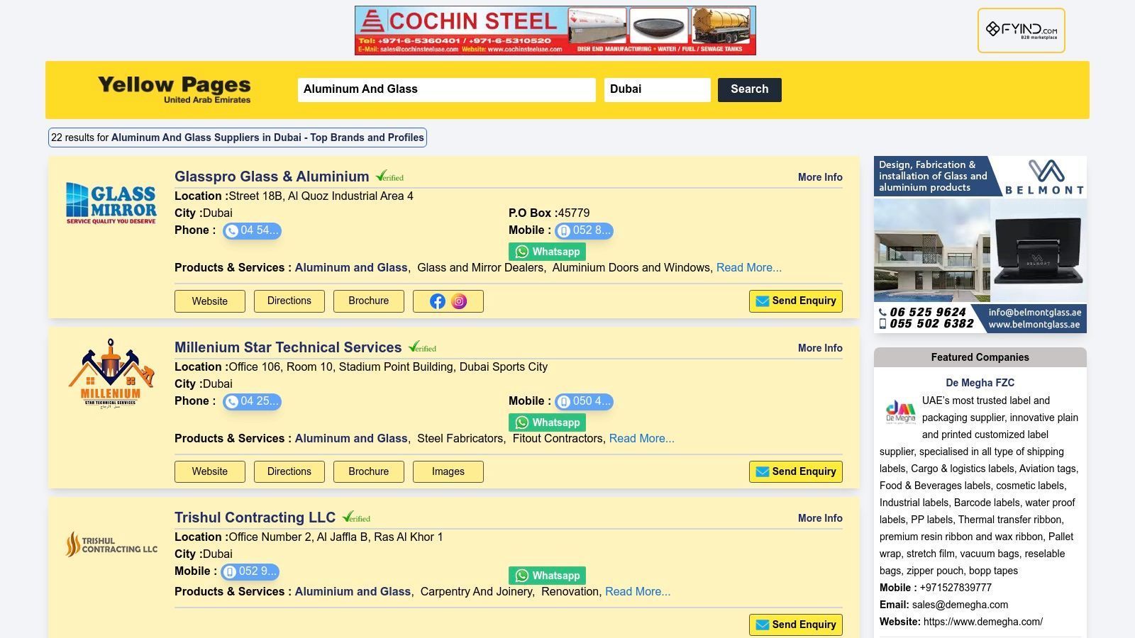 Screenshot of a Yellow Pages search results page for