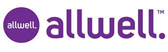Purple Allwell logo with a white circle icon and lowercase wordmark.