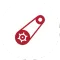 A dark red icon of a timing belt connecting a cogwheel to a pulley on a white background.