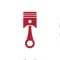 A simple, solid red icon of an engine piston on a white background.