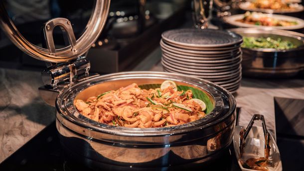  Chafing dishes on a buffet table