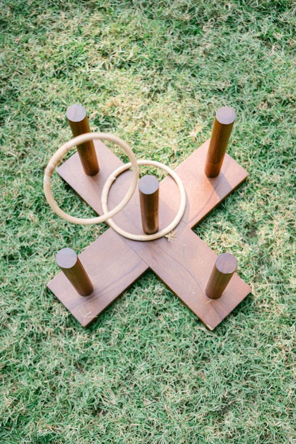Yard game setup on a lawn