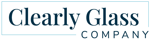 Clearly Glass Company logo with teal text on a white background