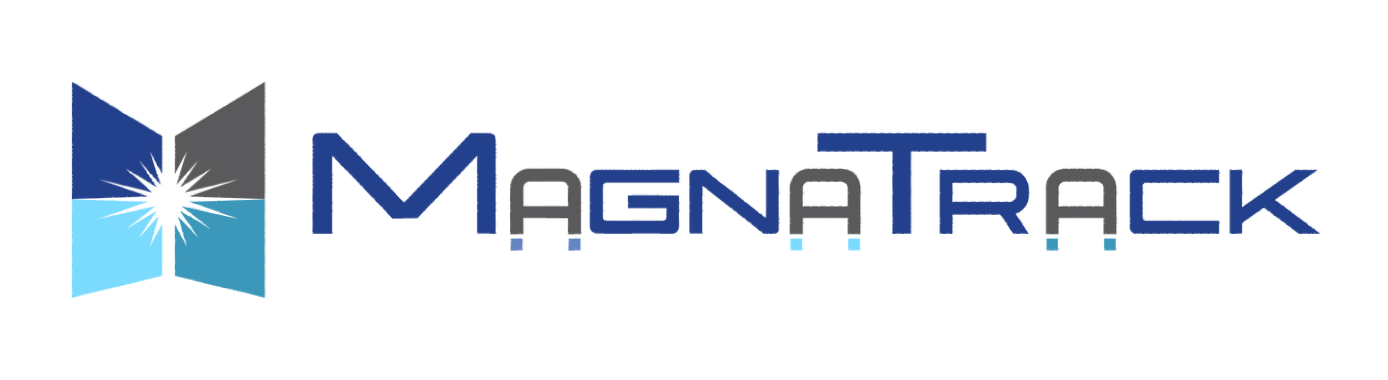 MagnaTrack logo: Blue and gray geometric shape with the brand name in blue and gray.