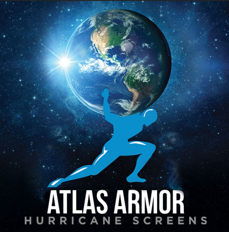 Blue silhouette of Atlas holding Earth,