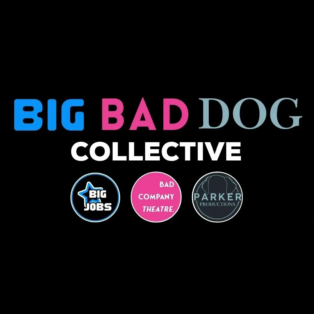 Big Bad Dog Collective logo on black, with three circular partner logos below