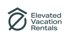 Logo for Elevated Vacation Rentals with a gray geometric roof and circle icon beside the company name.