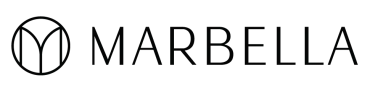 MARBELLA logo in black with circular emblem on white background