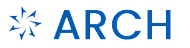 Logo for ARCH, a blue wordmark with an abstract design element.