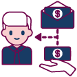 Person receiving payment from an envelope with a dollar sign.