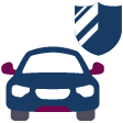 Dark blue car with a shield, representing car insurance.