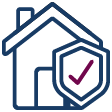 House outline with a shield and a checkmark, symbolizing home security.