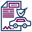 Car insurance policy with a car icon and a shield symbol.