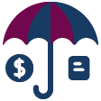 Umbrella protecting a dollar sign and a calculation icon.