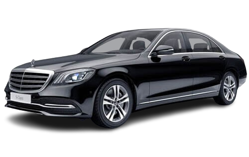 Black Mercedes-Benz S-Class sedan.