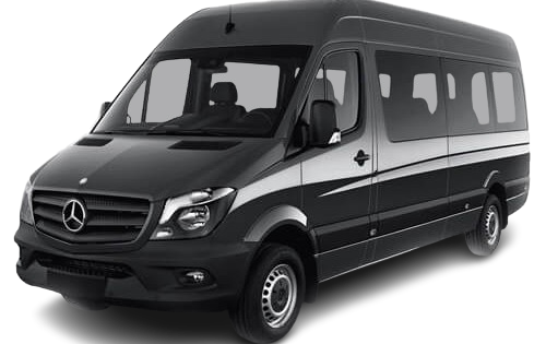Dark gray Mercedes-Benz Sprinter van, parked outside.