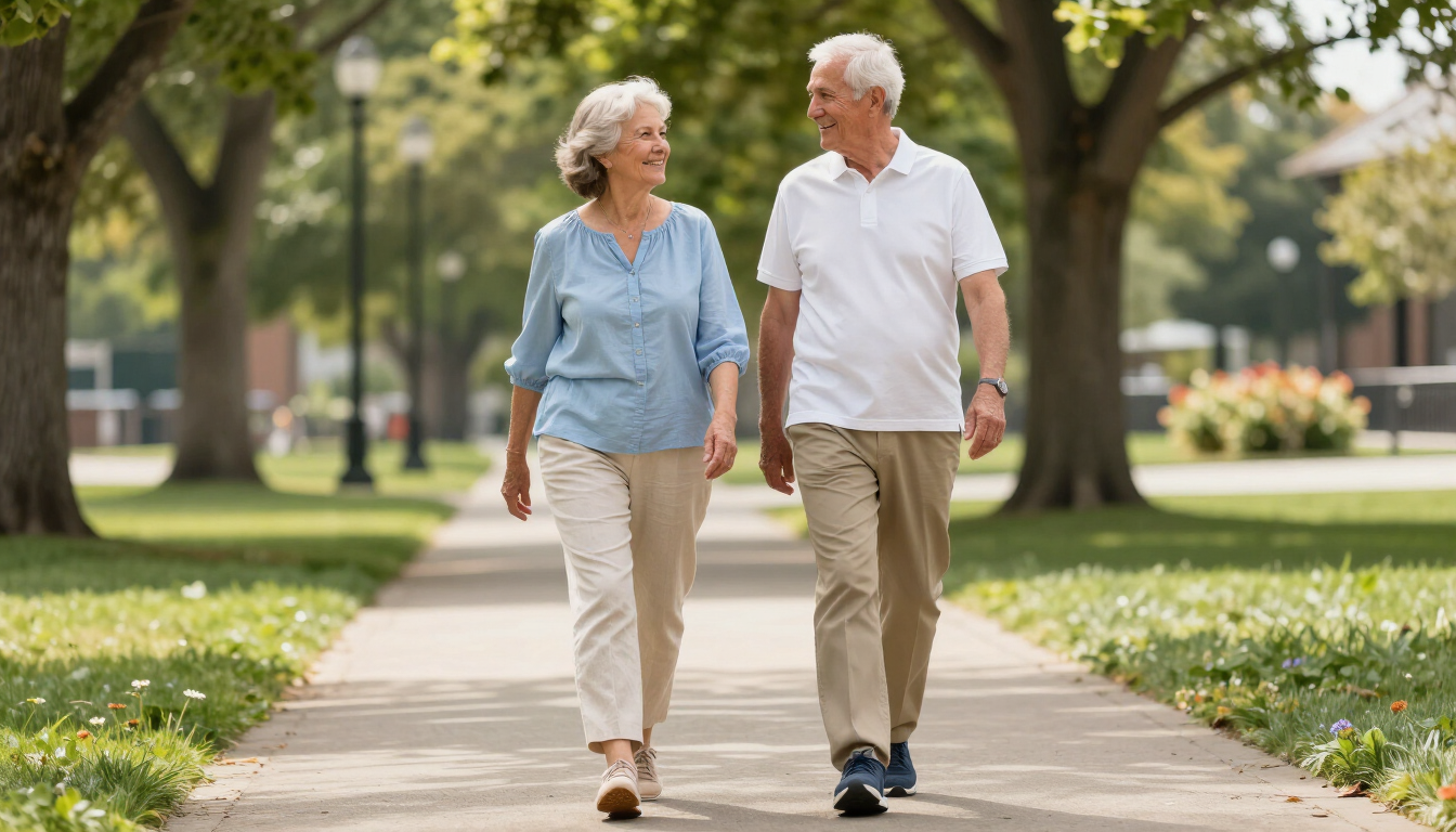 Senior Couple Walking Happily