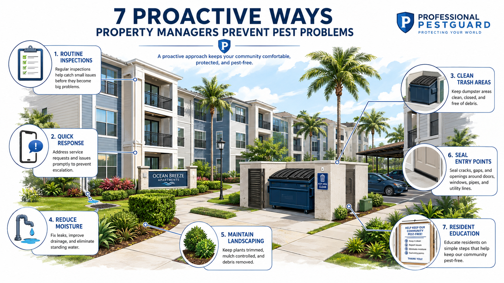 Seven ways property managers can prevent pests in apartment communities.