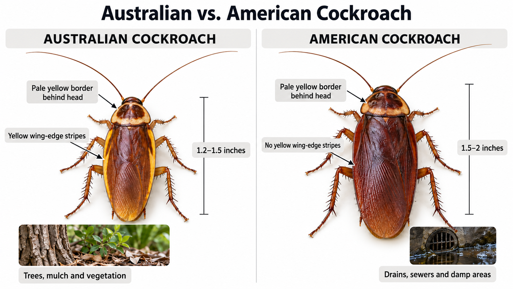 Australian and American cockroach identification comparison.