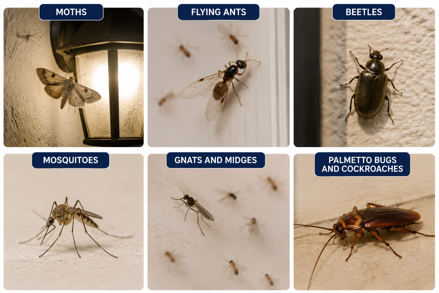 Illustration showing common bugs attracted to outdoor lights in South Florida