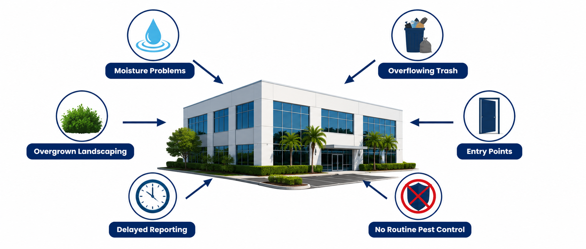 Infographic showing common causes of pest complaints at commercial properties