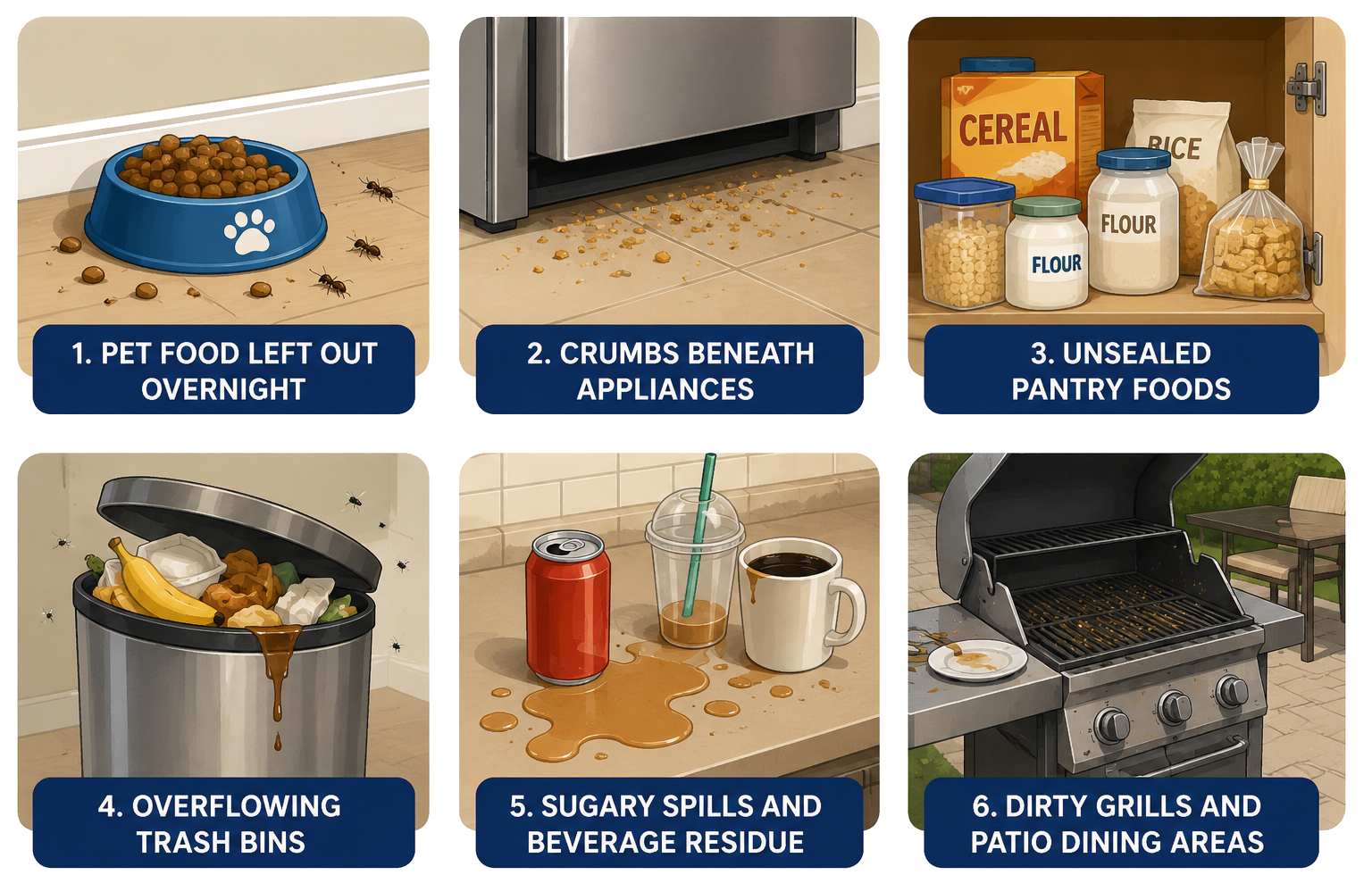 Illustration showing common food sources that attract pests indoors