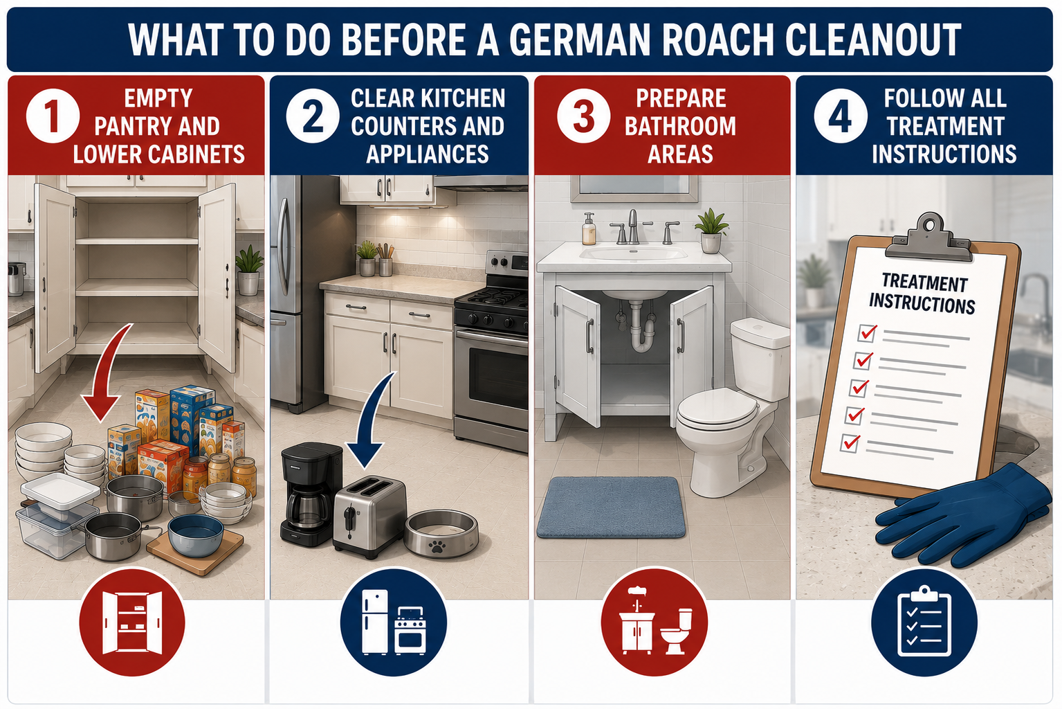 German roach cleanout preparation steps illustration