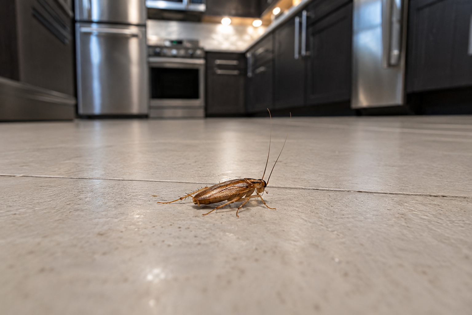 German roach in a modern kitchen countertop scene