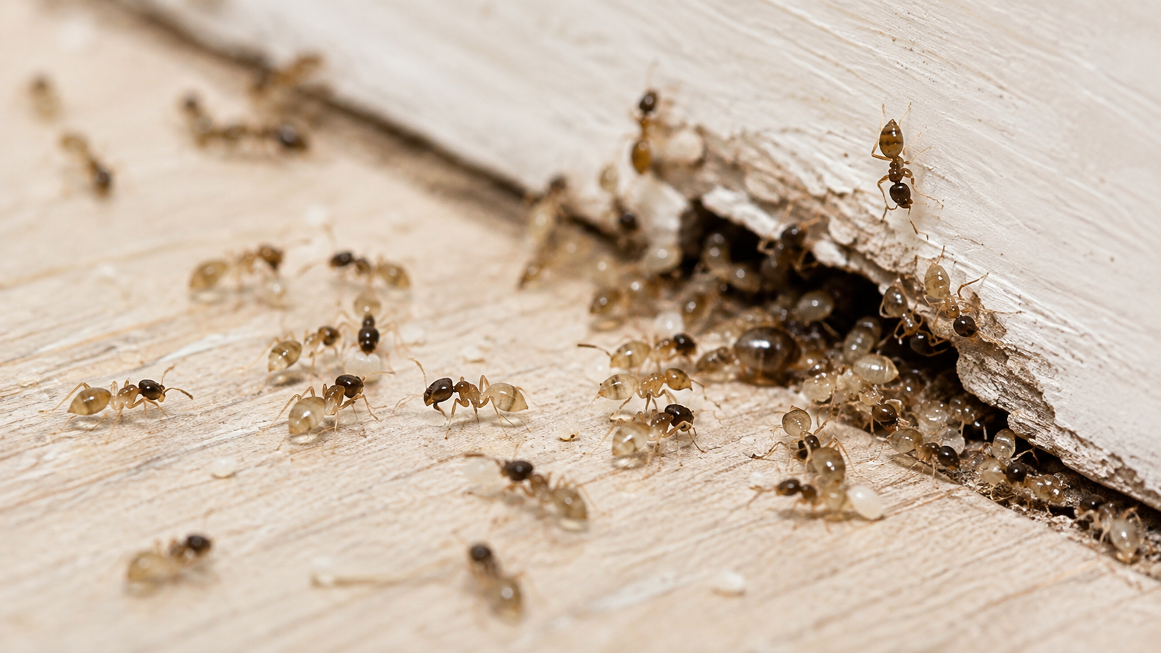 Ghost ants nesting in a wall gap