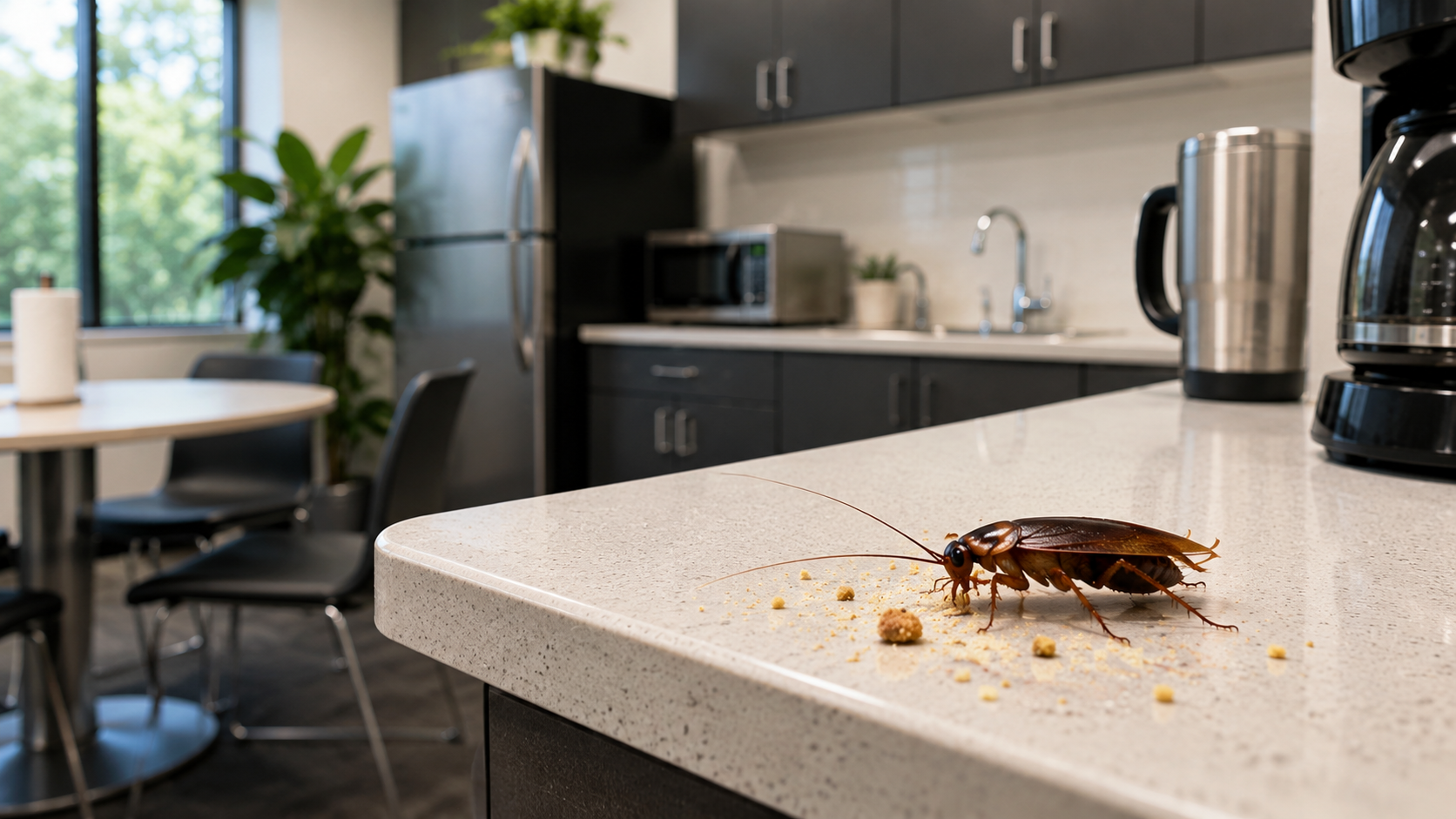 Cockroach on an office breakroom countertop in South Florida.