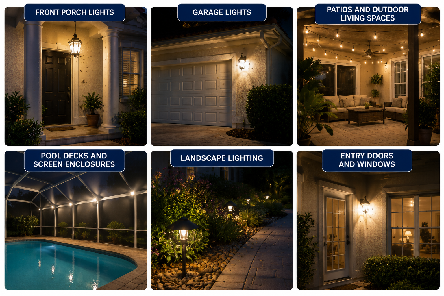 Illustration showing the outdoor areas around a South Florida home where exterior lights commonly attract bugs