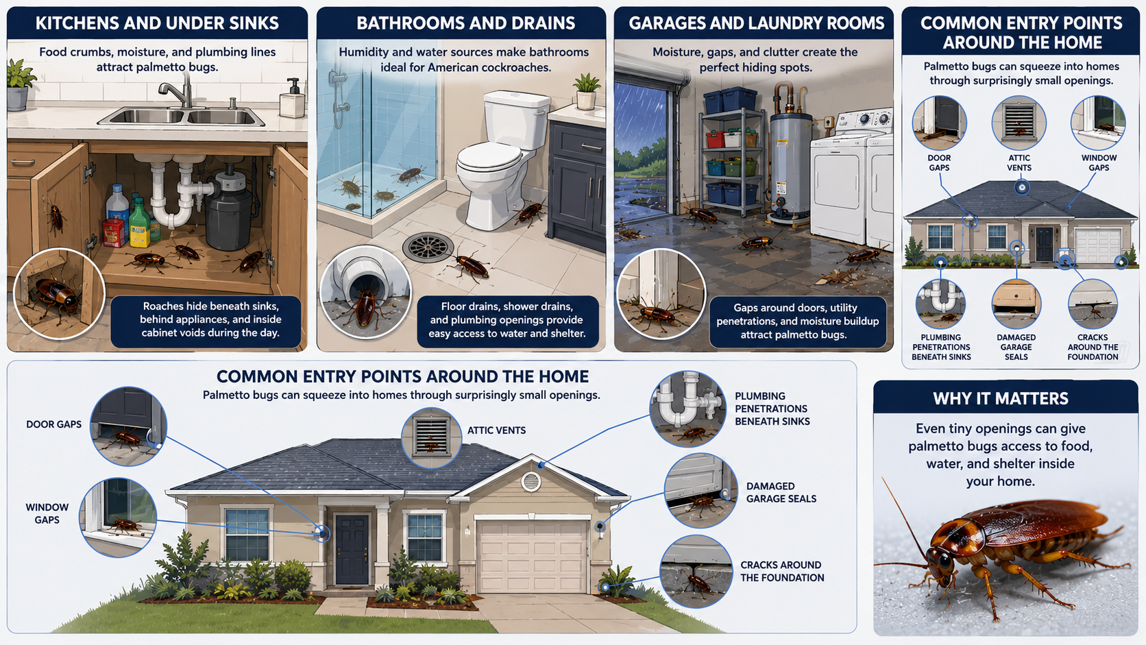 Common palmetto bug hiding spots and entry points in South Florida homes