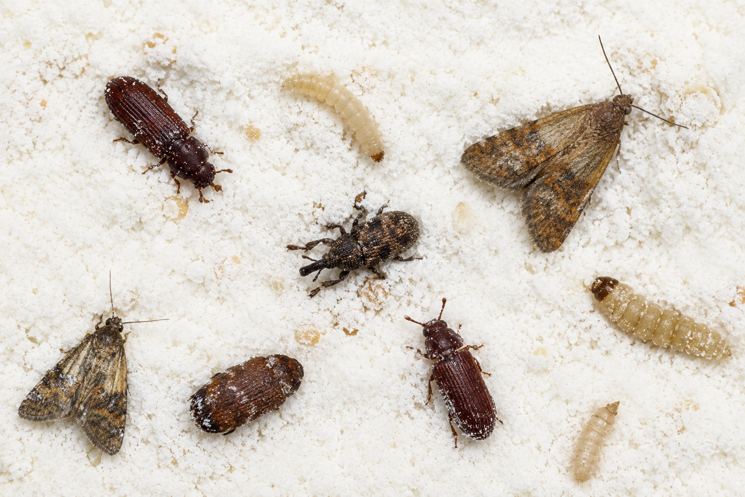 Common pantry pests found in stored food products