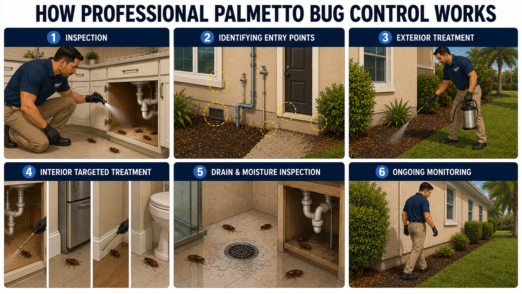 Professional palmetto bug control process for South Florida homes