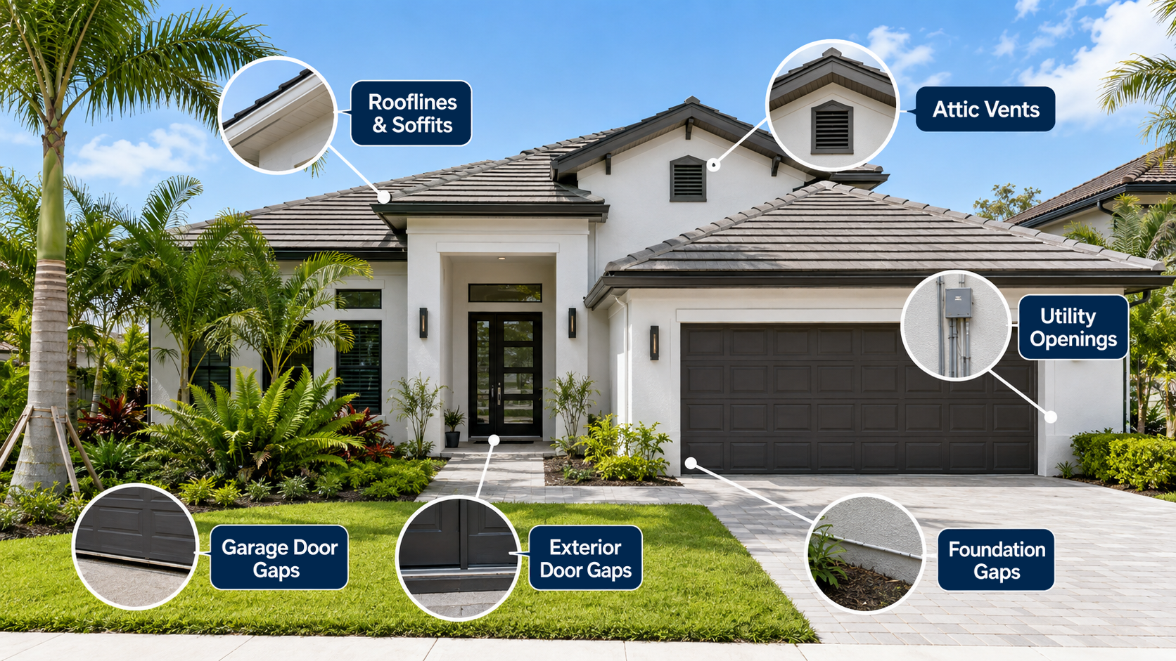Common rat entry points around a South Florida home.